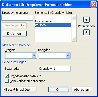 Dropdown-Formularfeld